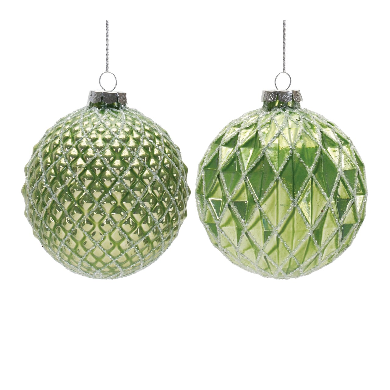 Melrose Shiny Finish Glittered Glass Christmas Ball Ornaments - 4" (100mm) - Green - 6ct